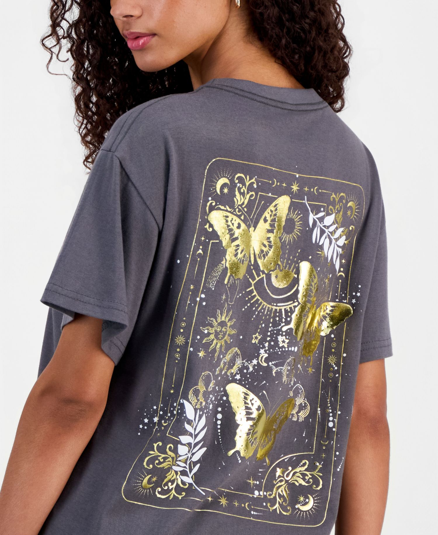Juniors' Cotton Butterfly Graphic T-Shirt