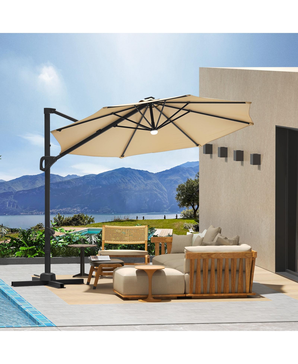 gaomon 10Feet 360degree(s) Rotation Offset Cantilever Patio Umbrella for Backyard Deck Poolside with Base