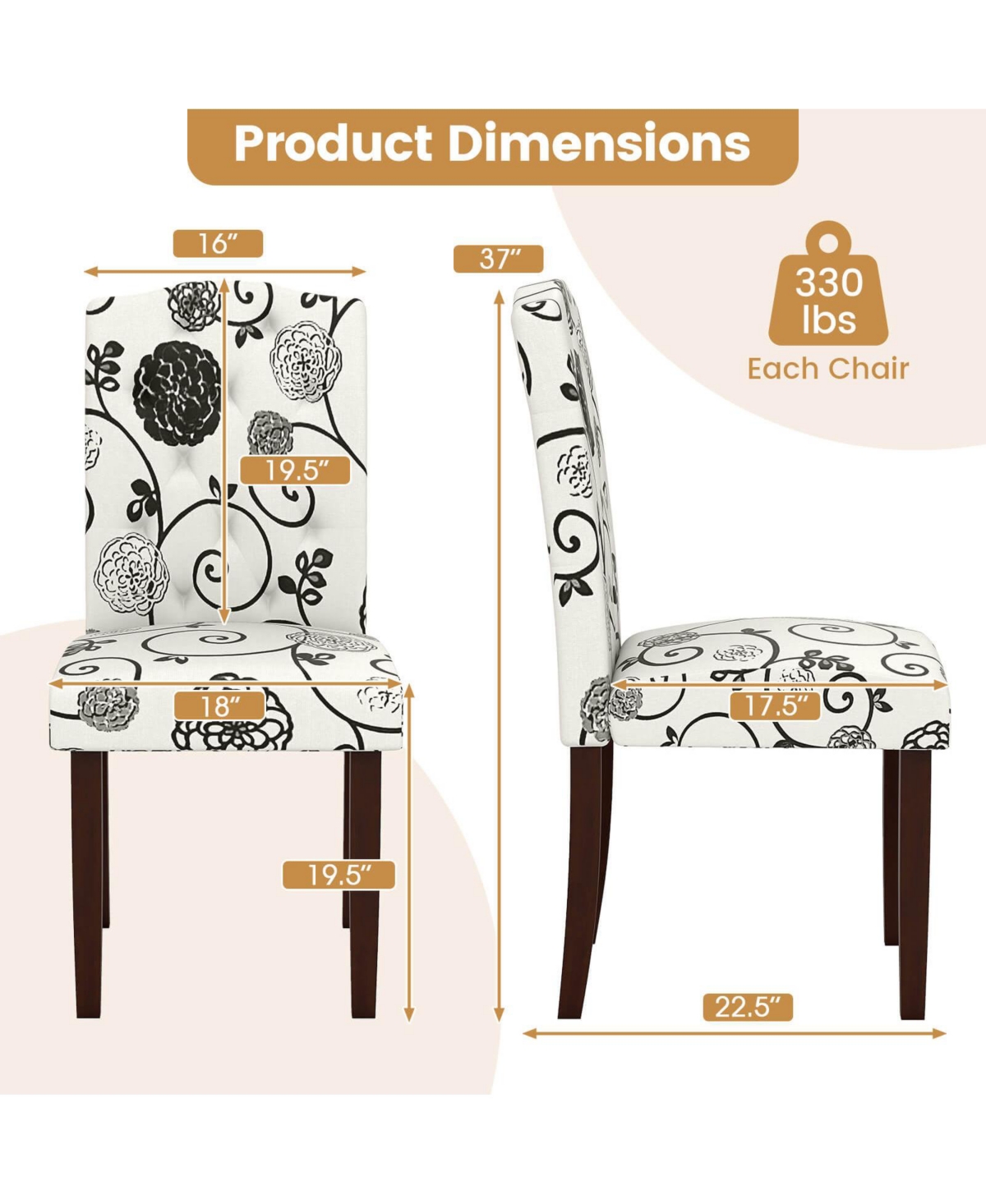 Costway Wooden Dining Chair with Rubber Wood Legs Padded Seat S Springs
