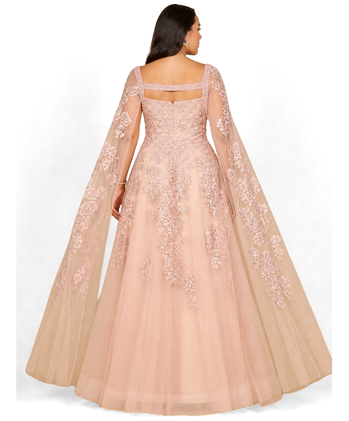 Lara Women's Lace gown with long cape sleeves