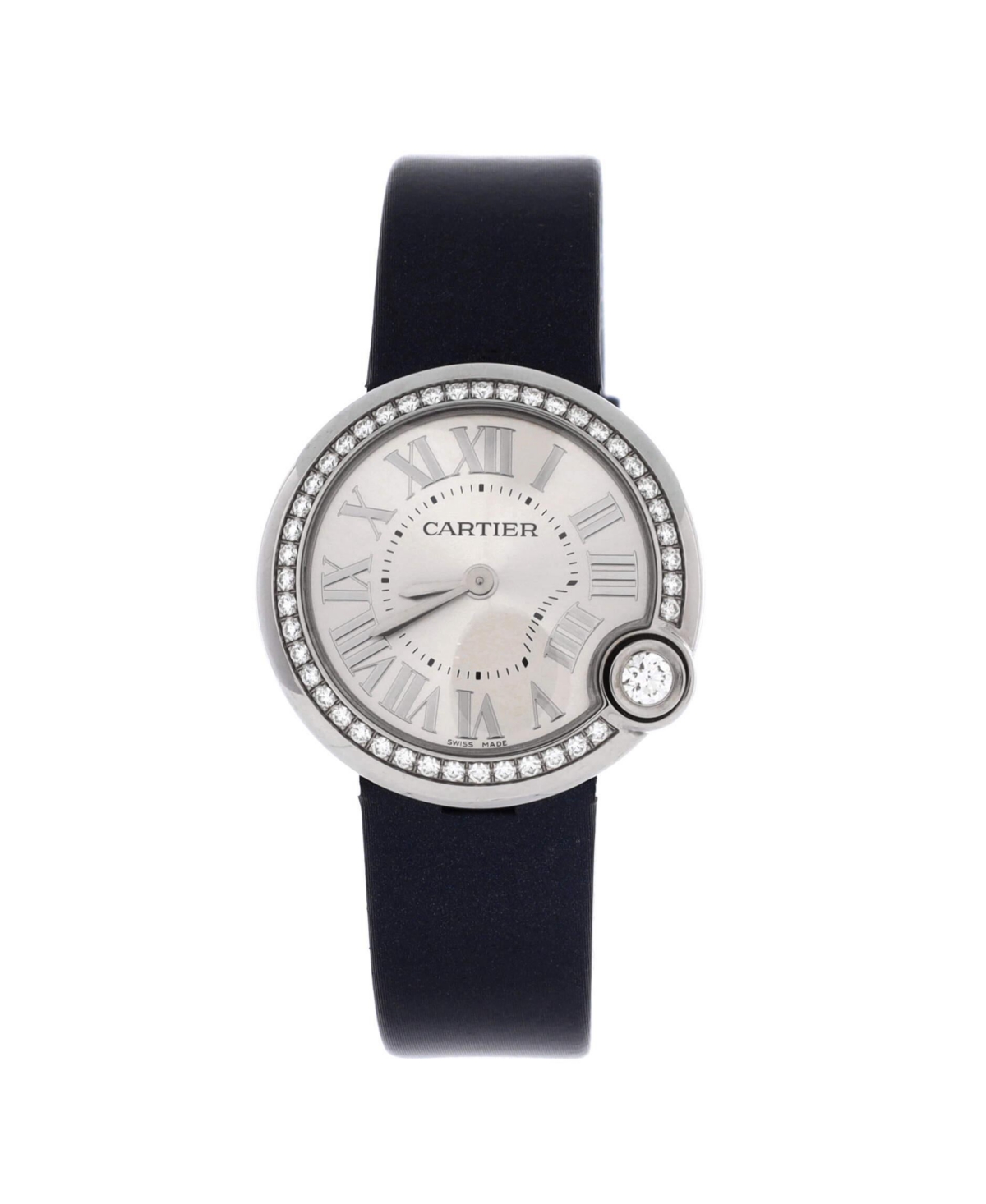 PreOwned Cartier Ballon Blanc de Cartier Quartz Watch in Stainless Steel and Satin with Diamond Bezel 30mm  Dial color silver