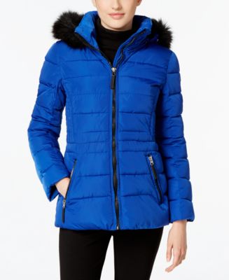 Calvin Klein Water-Resistant Hooded Faux-Fur-Trim Puffer Coat - Coats ...