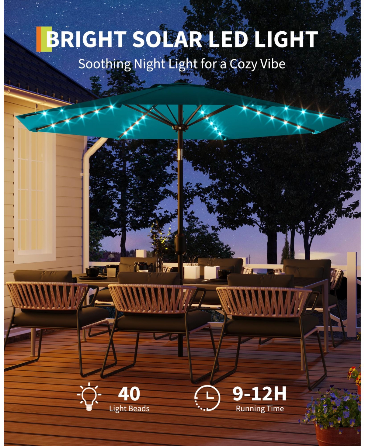 gaomon 10feet Outdoor Patio Umbrella, Table Umbrella with Solar Lights for Yard, Deck