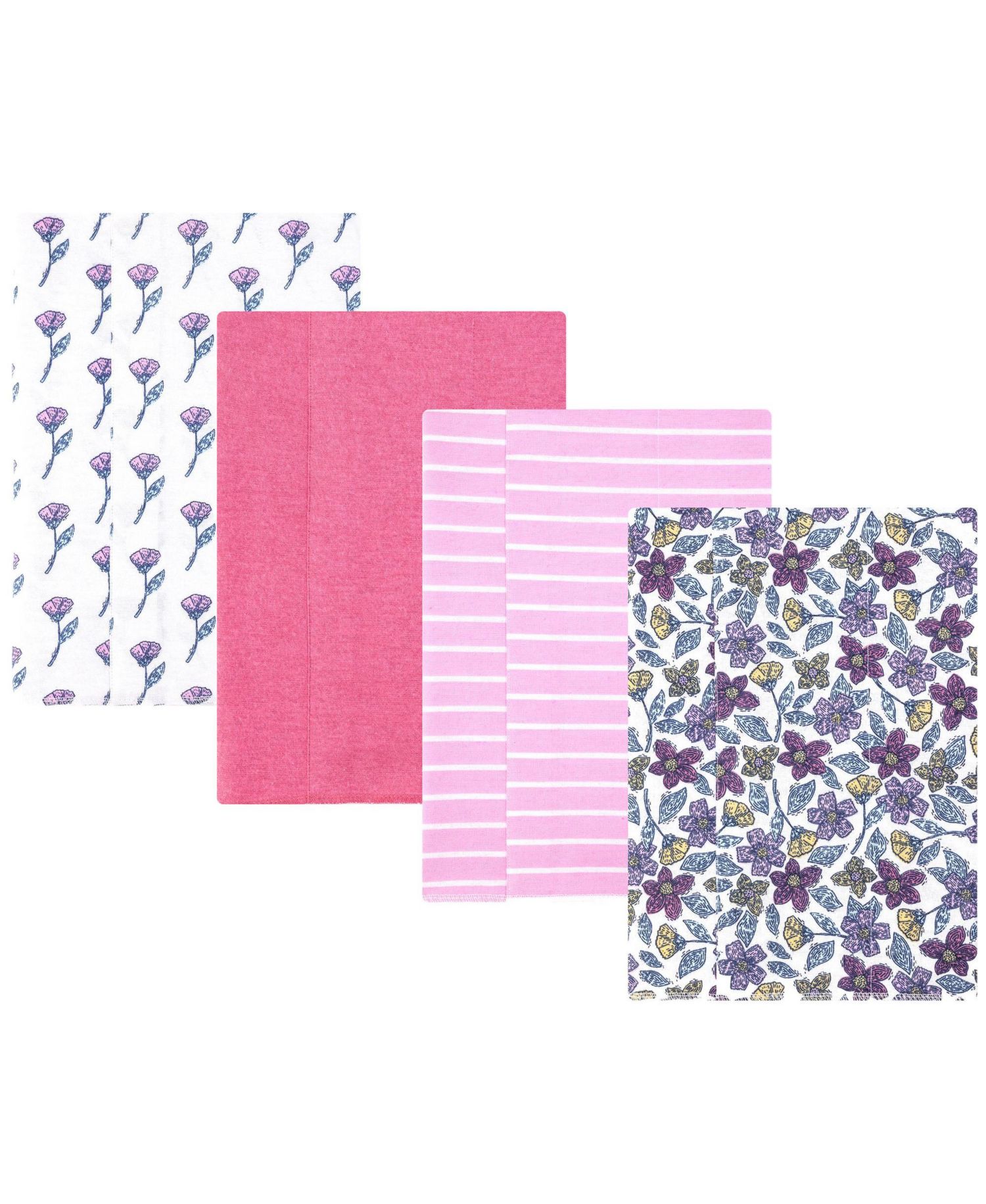 Girl Cotton Poly Flannel Burp Cloths 4-Pack, Begonia Floral