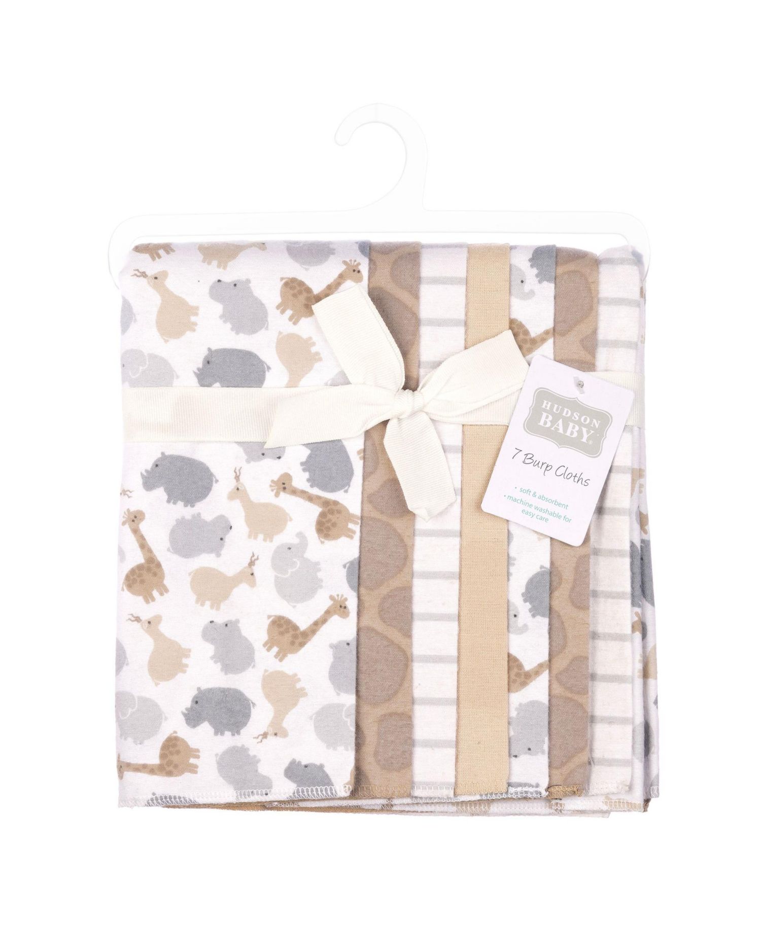 Infant Cotton Poly Flannel Burp Cloths, Safari Friends 7-Pack