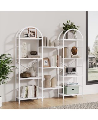 4-Tier 63 Inch Industrial Arched Triple Column Bookshelf, Storage Rack for Living Room, Bedroom, Home Office
