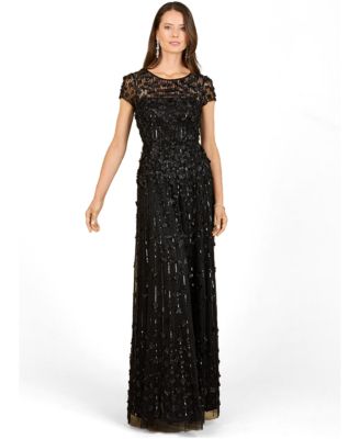 Women's 3D Floral Embellished Cap Sleeve Gown