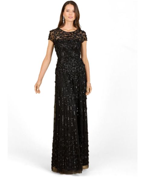 Женская кепка Lara 3D Floral Embellished Cap Sleeve Gown, цвет: Чёрный