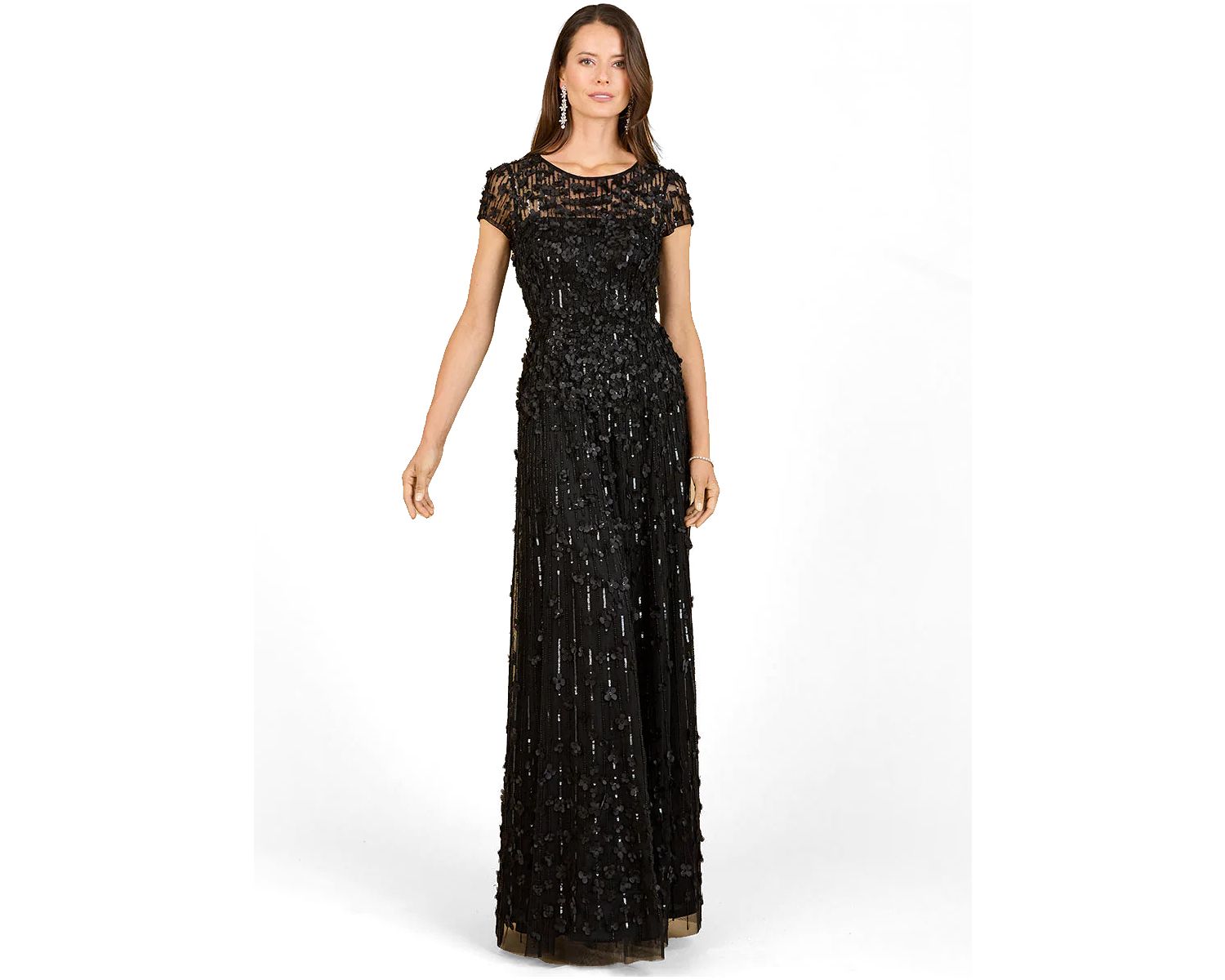 Women's 3D Floral Embellished Cap Sleeve Gown