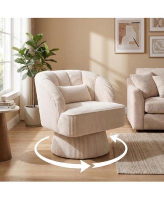  Corduroy Swivel Barrel Accent Chair, 360degree(s) Round Lounge Chair with Plush Cushion and Armrests for Living Room