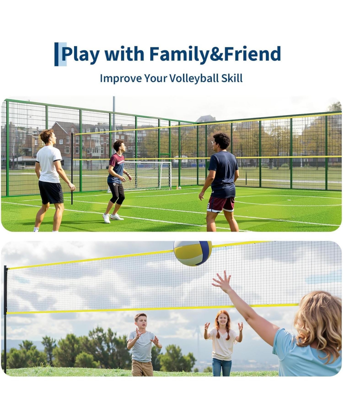 Xo Adjustable Volleyball Net System 12-32 Ft, Portable Volleyball Net Set with Poles, Easy Setup for Beach Backyard Court