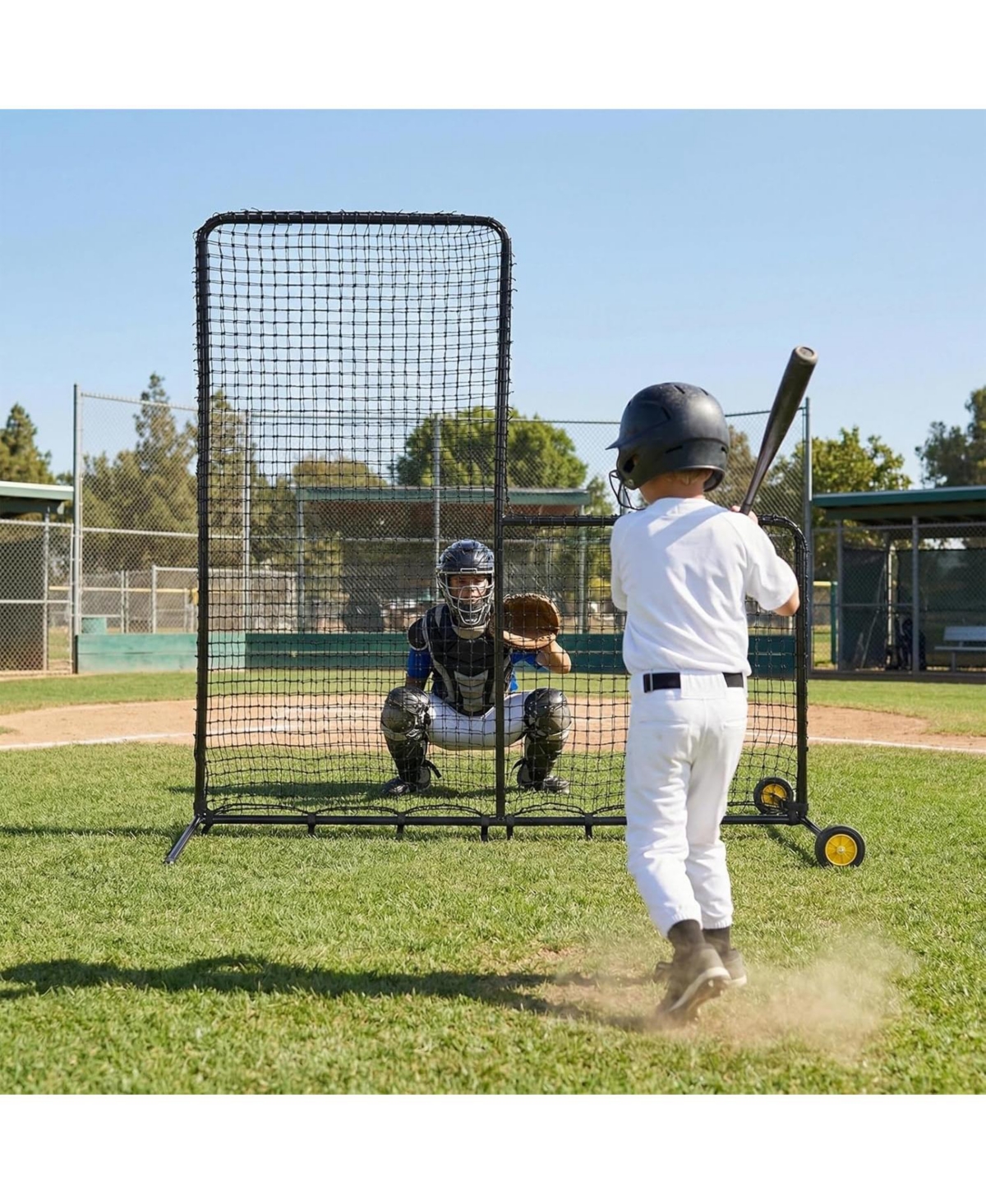 Xo L Screen Baseball Net, Portable Pitching Screen with Wheels for Batting Cage Field Practice