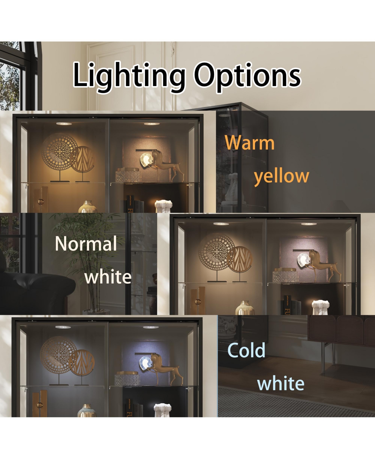 Homsee 2-Door Sliding Glass Display Cabinet - Modern Wood and Aluminum Bookshelf with Led Lighting for Living Room or Office
