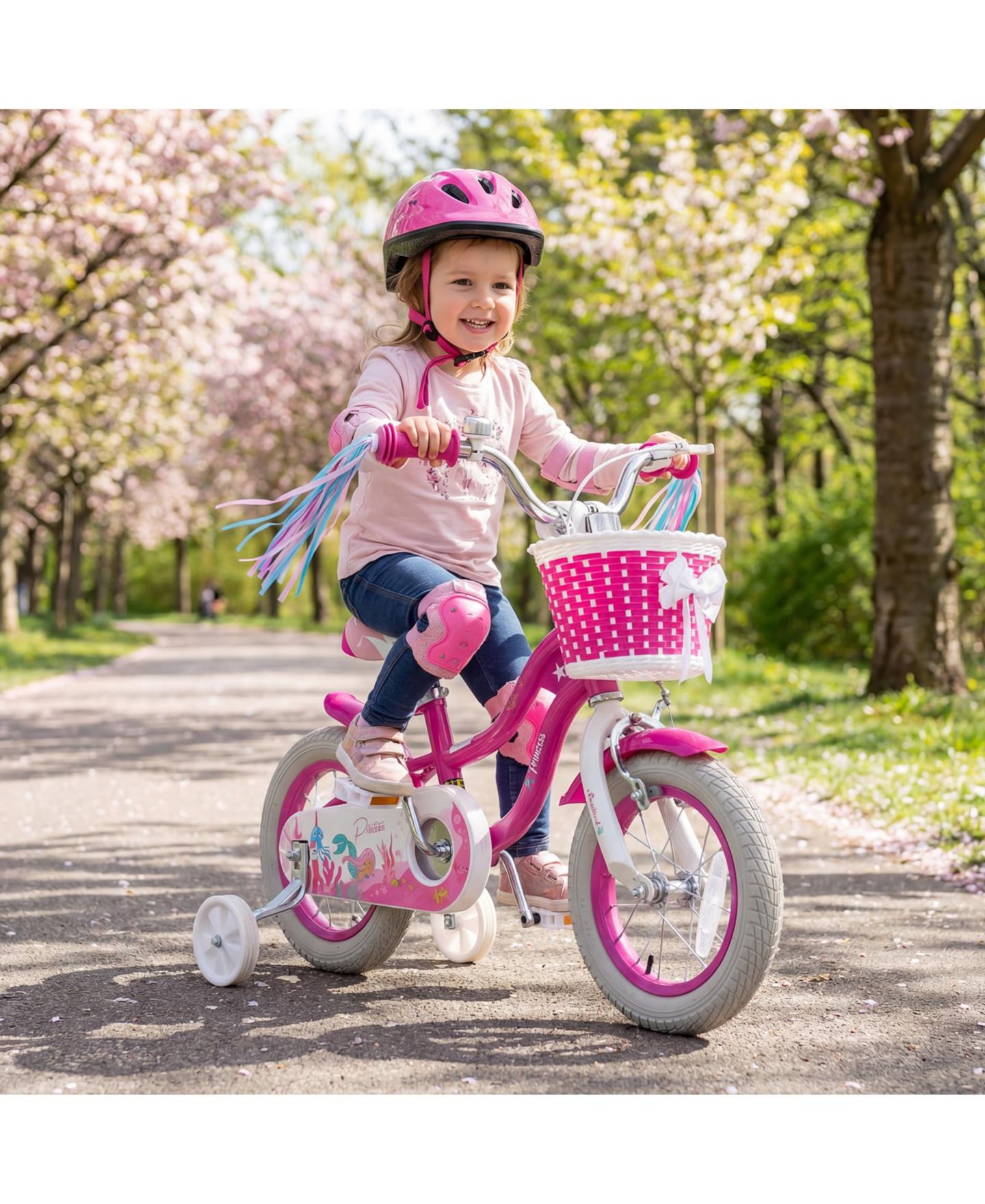 Детская игрушка Gymax Mermaid 12" Metal Kids Bike with Adjustable Seat and Removable Training Wheels, 110 lbs Capacity, Ages 3-4, цвет: Розовый — фото 2