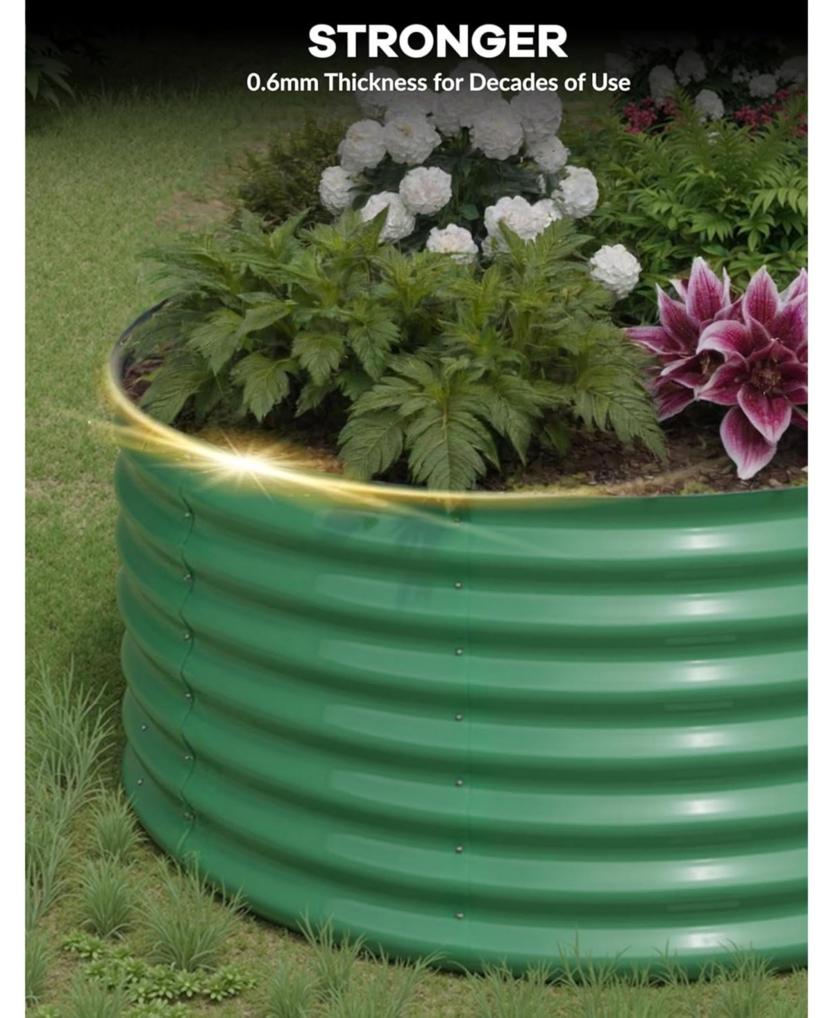 Xo 8x4x1.5FT Oval Raised Garden Bed, 0.6mm Galvanized Steel Planter Box, Weatherproof Outdoor Garden Bed for Vegetables Herbs Flowers