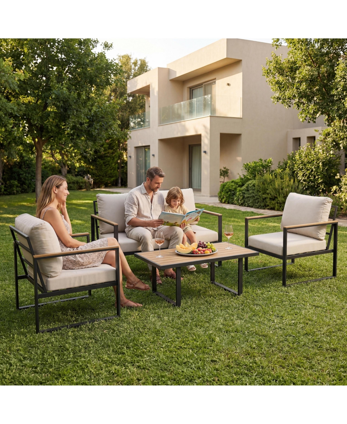 homfan Outdoor Patio Conversation Set with Coffee Table Thick Washable Cushions and Deep Seating for Garden or Deck