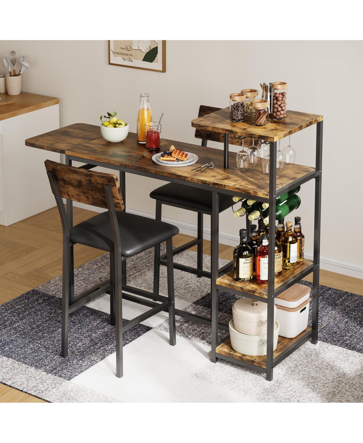 homfan Space-Saving 3-Piece Dining Table Set for 2