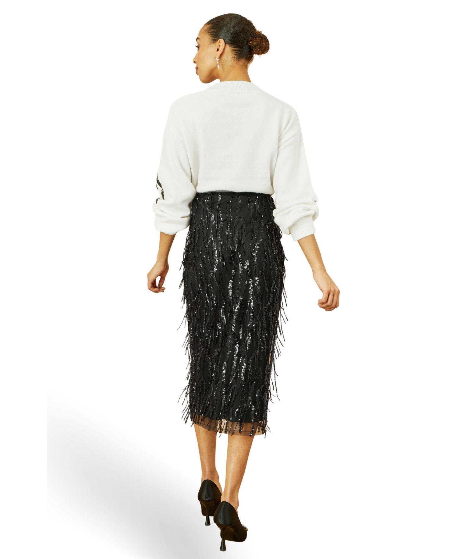Women's Hanging Sequin Fitted Midi Skirt