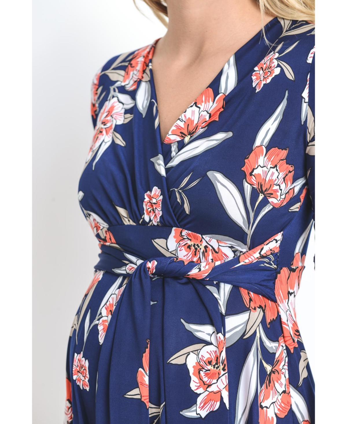 Hello Miz Women's Maternity V-Neck Floral Wrap Nursing Dress with Tie Waist
