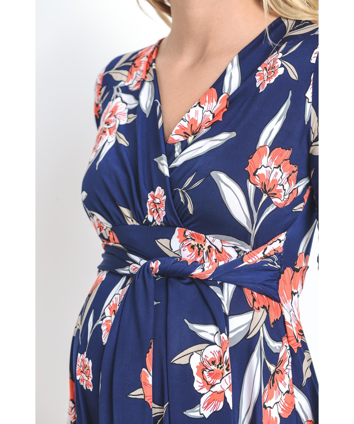 Women's V-Neck Floral Wrap Nursing Dress with Tie Waist