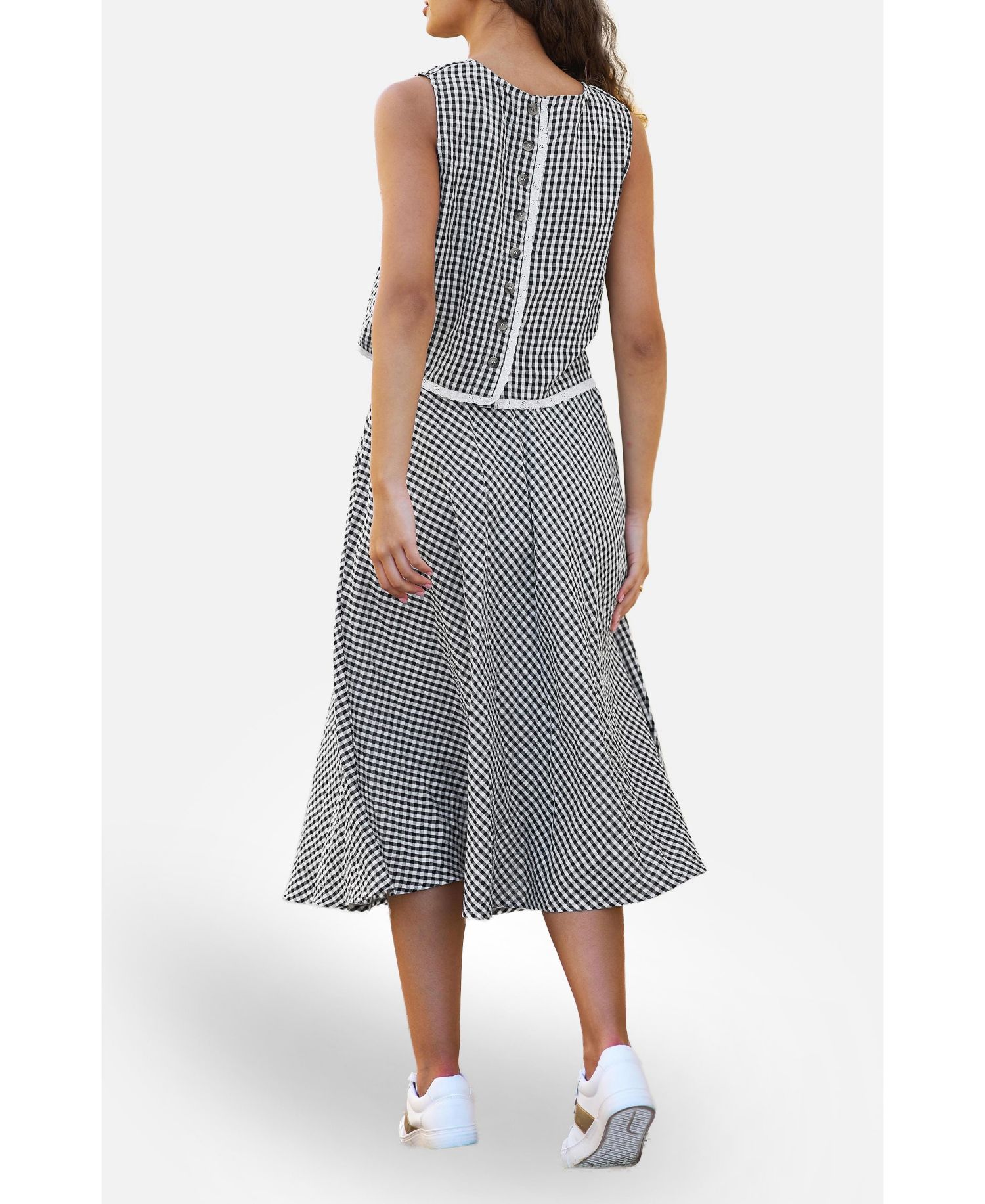 Women's Gingham Cotton Midi Skirt