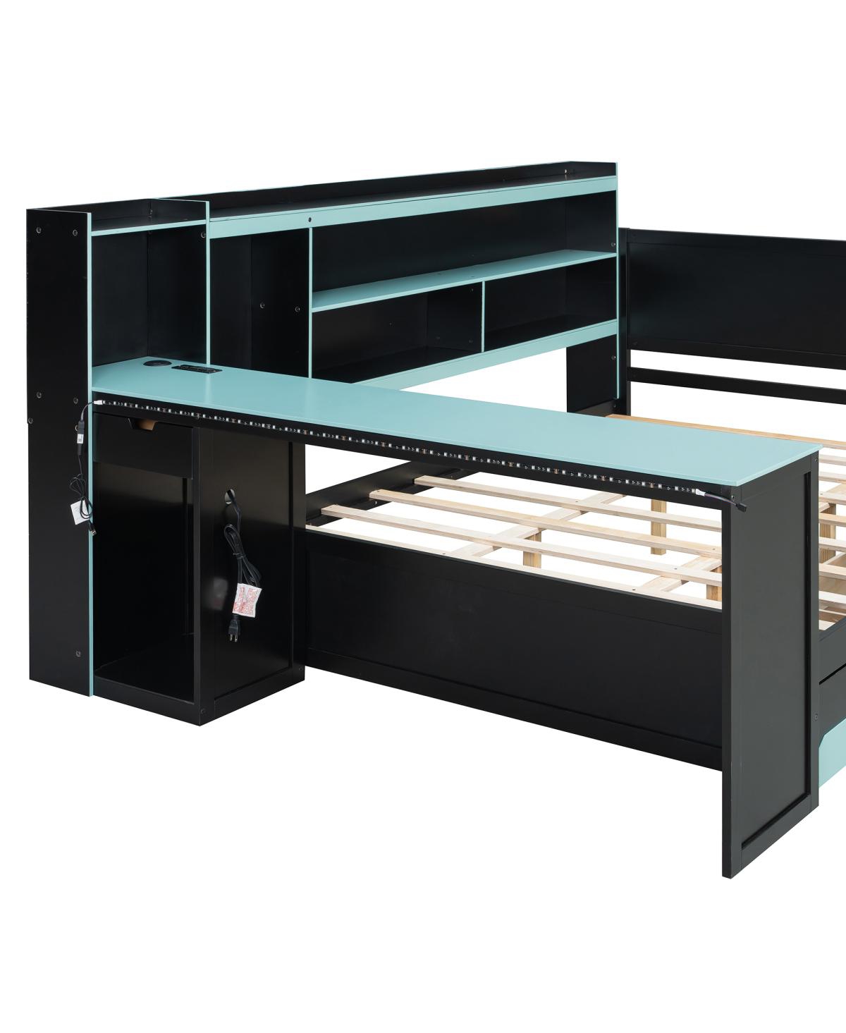 Streamdale Furniture Queen Gaming Daybed with Desk, Storage, Lights and Charging Station