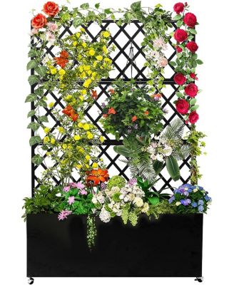 71"x46"x16" Galvanized Raised Garden Bed with Trellis, Planter Box with Wheels and Drainage for Patio Yard Garden