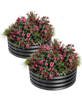 Round Metal Raised Garden Bed 2x1 ft, Galvanized Planter Box Set, Rubber Edge, Rustproof, Easy Assembly