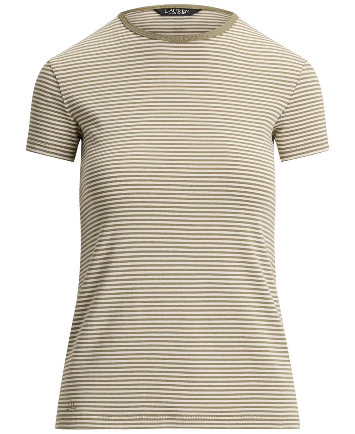 Lauren Ralph Petite Striped Rib-Knit Stretch Crewneck T-Shirt