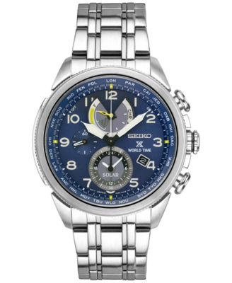 seiko men's prospex world time solar chronograph silvertone watch