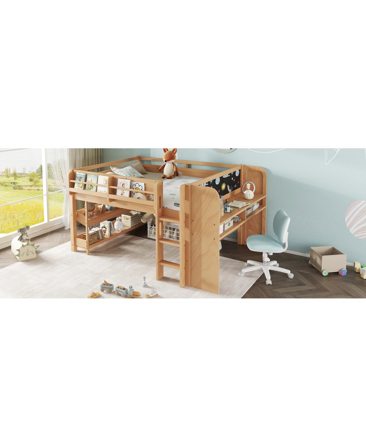 Streamdale Furniture Solid Wood Low Loft Bed with Desk, Storage, and Blackboard