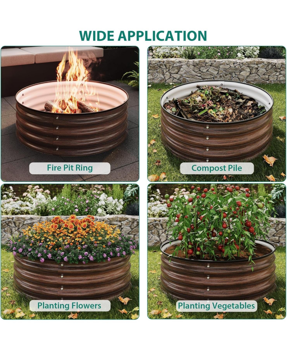 Xo Round Metal Raised Garden Bed 2x1 ft, Galvanized Planter Box Set, Safe Edge, Rustproof, Outdoor Garden