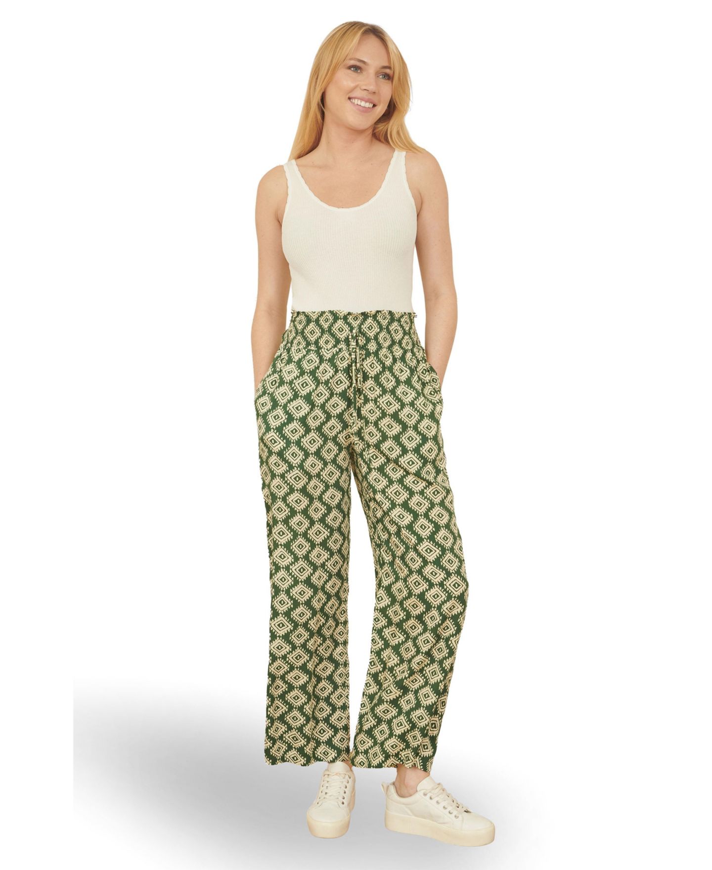 Женские брюки Yumi Geo Print Relaxed Fit, цвет: Зелёный — фото 2