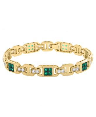 Men's Emerald (2-1/2 ct. t.w.) & White Zircon (3-3/8 ct. t.w.) Bracelet in 14k Gold-Plated Sterling Silver