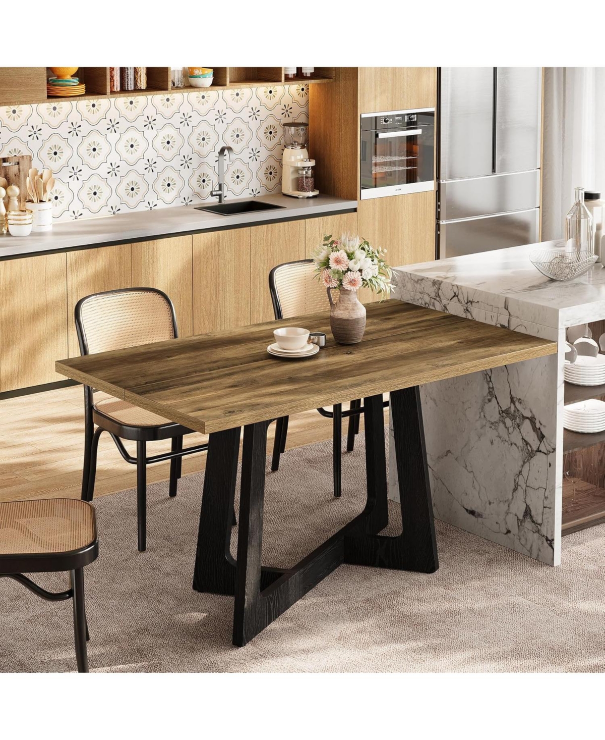 Tribesigns 47-Inch Dining Table for 2-4 People, Small Kitchen Table with Sturdy Pedestal Base, Farmhouse Wood Kitchen and Dining Room Furniture