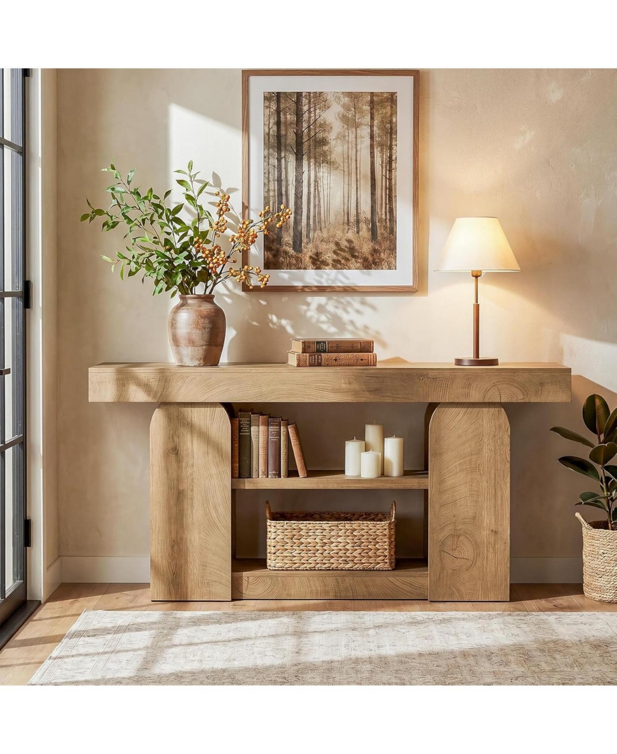 Tribesigns 63-Inch Console Table with Storage, 3-Tier Farmhouse Entryway Table, Long Narrow Wood Sofa Table Behind Couch