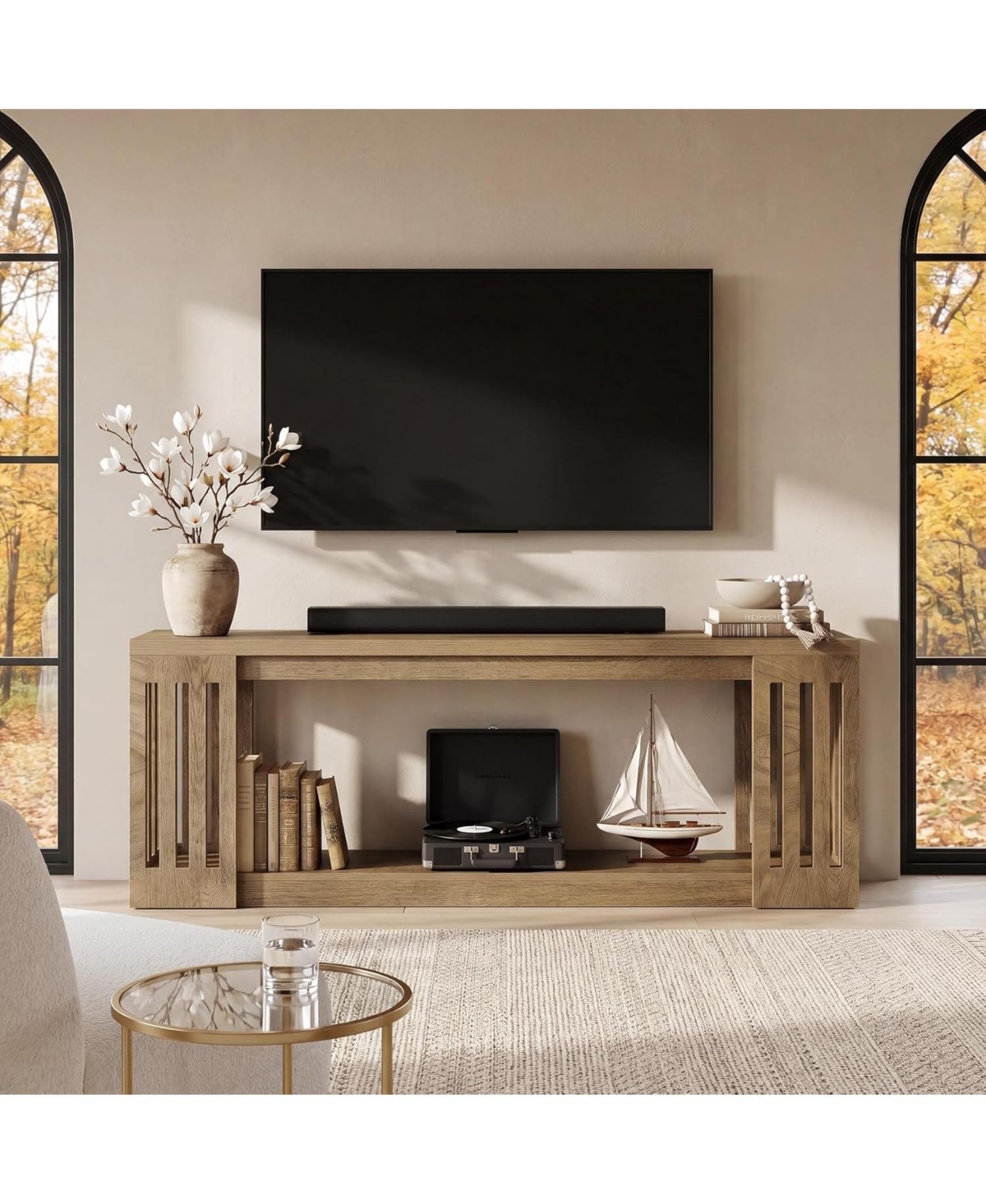 Tribesigns 63-Inch Tv Stand for 55/60/65/70-Inch TVs, Farmhouse Entertainment Center with 2-Tier Open Storage Shelves