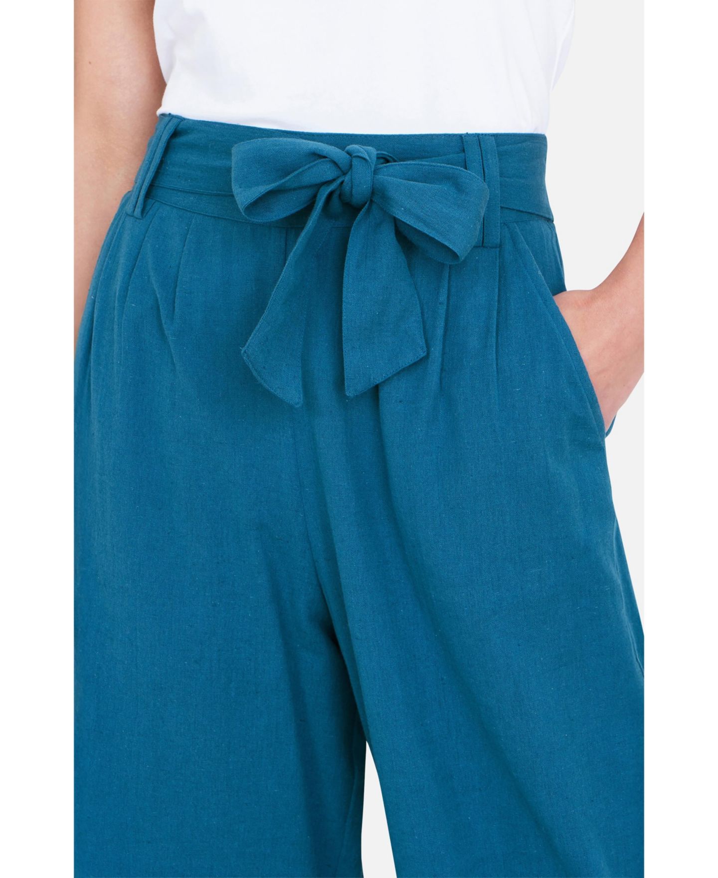 Женские брюки Yumi High-Waist Tie-Belt Cropped, цвет: Бирюзовый — фото 4
