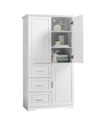 Tall Storage Cabinet with Doors and 3 Drawers for Bathroom, Office or Home Organization