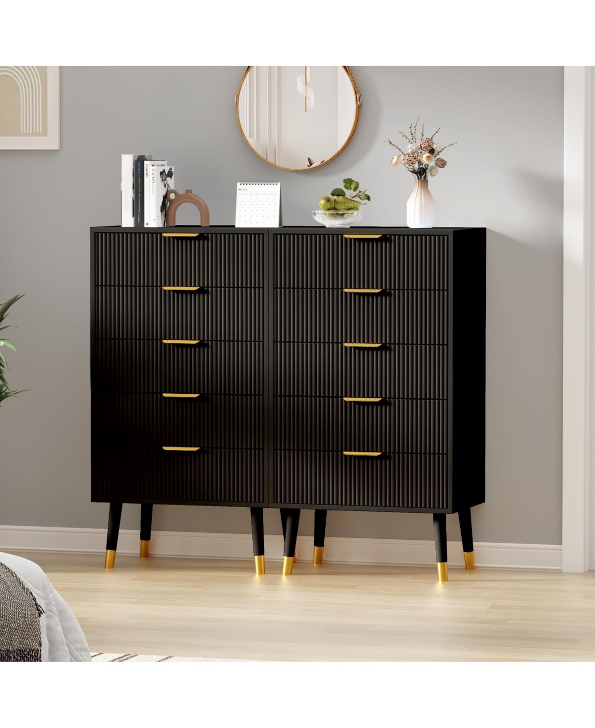 homfan Modern 3/4/5-Drawer Dresser with Metal Legs and Handles, Tall Chest of Drawers for Bedroom, Living Room, Entryway
