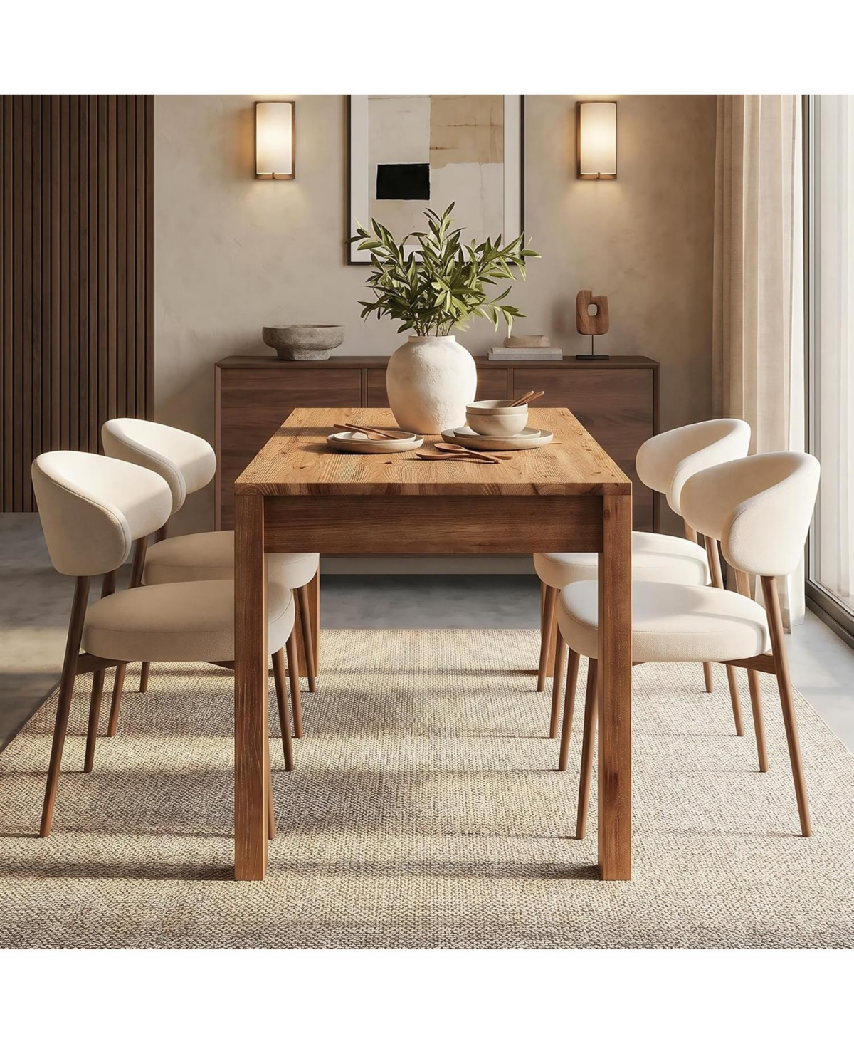 Tribesigns 55.12" Solid Wood Rectangular Dining Table, 30.71" Height Farmhouse Kitchen Table with Thick Legs