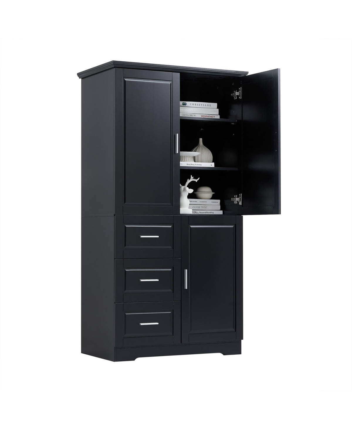 sumyeg Tall Storage Cabinet with Doors and 3 Drawers for Bathroom, Office or Home Organization