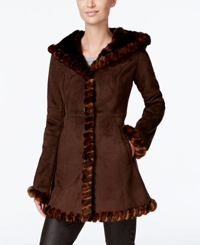 Jones New York Faux-Fur-Trim Faux-Suede Walker Coat