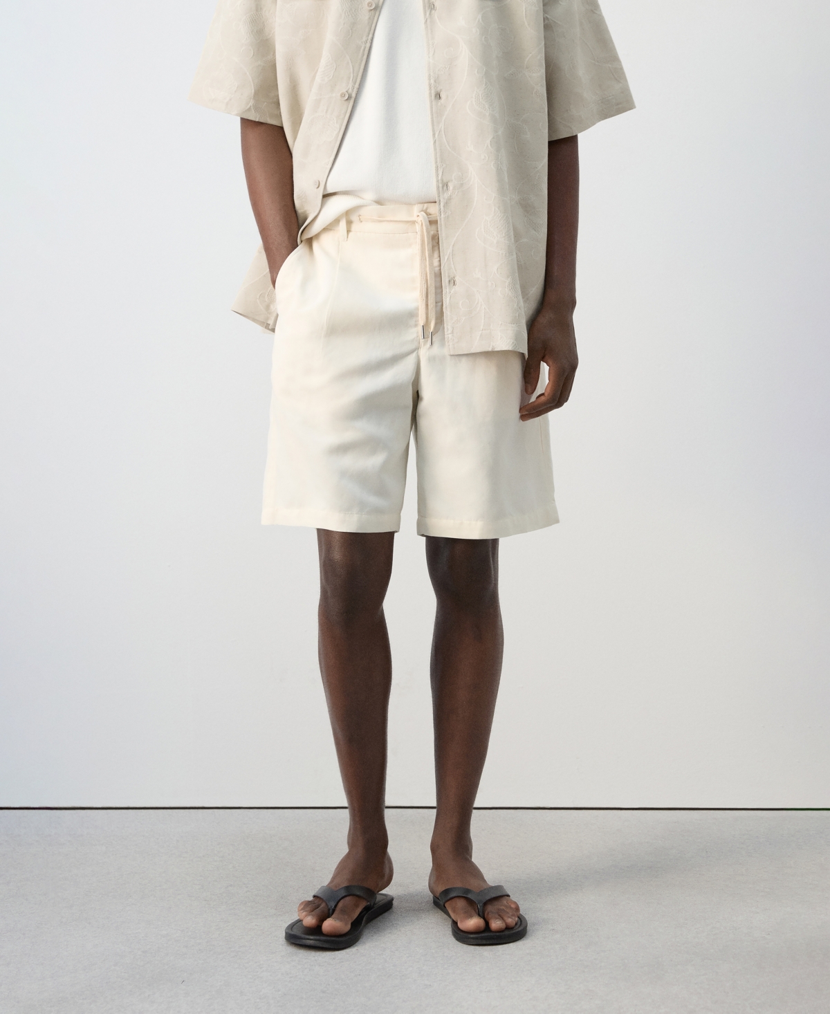 Mango Men's Linen Lyocell 8.27" Shorts - Off White
