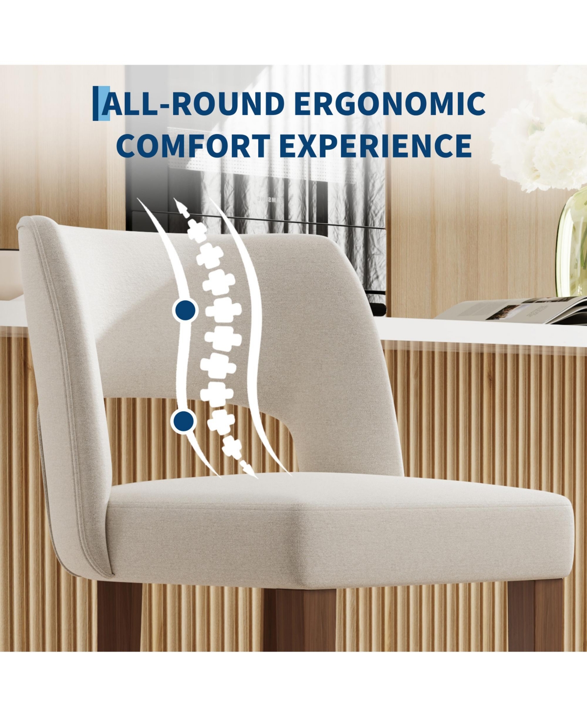 homfan Bar Stools Set of 2, 26 Inches Upholstered Bar Stools with Wood Legs, Modern Ergonomic Bar Stools Kitchen Island Dining Room Bar
