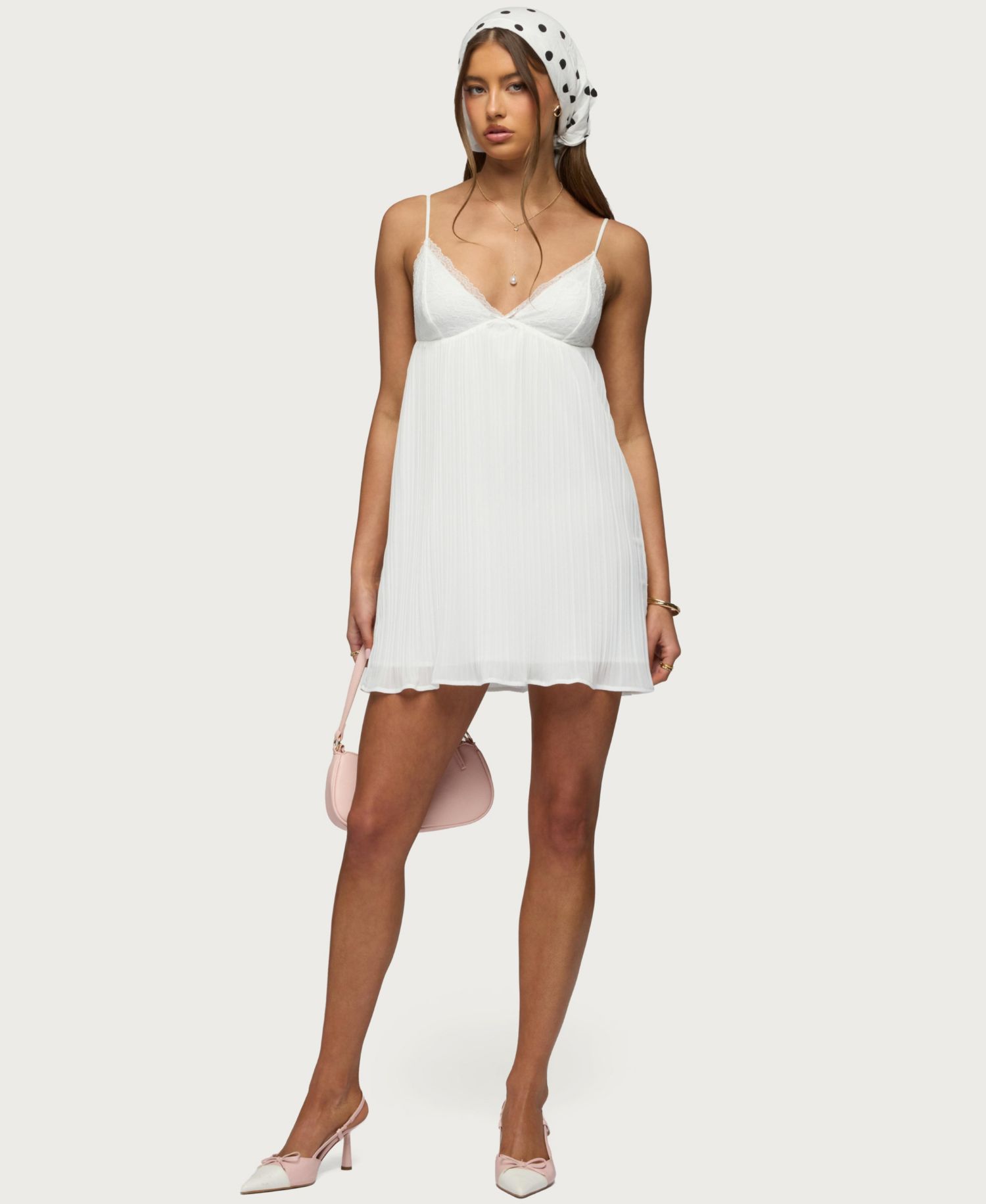 Women's Lacey Pleated Chiffon Mini Dress