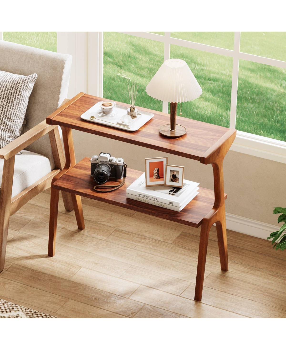Slickblue 2 Tier Sofa Side Table with Storage Shelf for Living Room