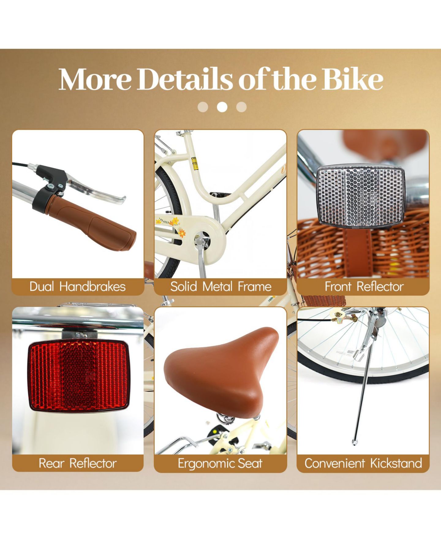 Детская игрушка Gymax 24-Inch Beach Cruiser Bike with Adjustable Seat Woven Basket and Rear Rack, цвет: Светлый бежевый — фото 9