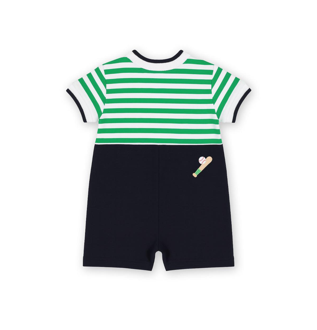 Florence Eiseman Baby Boys Stripe Knit Shortall With Baseball Field