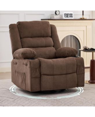 Wide 360degree(s) Swivel Rocker Recliner for Adults, Cup Holder - Upholstered Deep Seat Linen Lazy Boy Chair for Living Room and Nursery